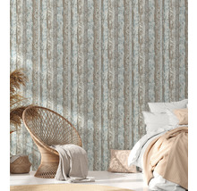 Vliestapete 36119-1 Neue Bude 2.0 Holz Blüten blau braun