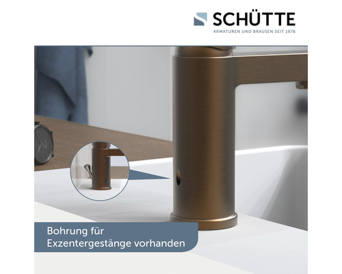 Armatur mit Bohrung für Exzentergestänge auf einem Waschbecken