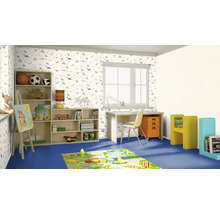 Kinderzimmer mit Möbeln, Schreibtisch und Dinosaurier Tapete