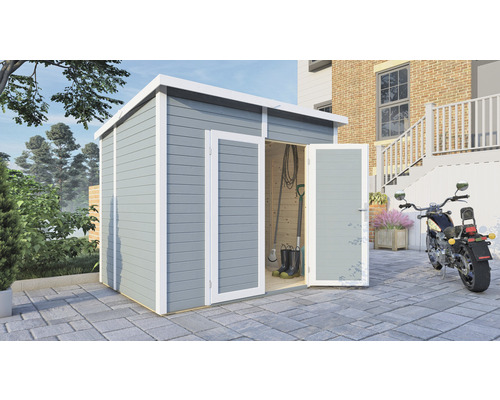 Gerätehaus Bertilo Timmo 4 mit Fußboden 249 x 198 cm silbergrau exclusiv bei Hornbach Gerätehaus Bertilo Timmo 4 mit Fußboden 249 x 198 cm silbergrau exclusiv bei Hornbach