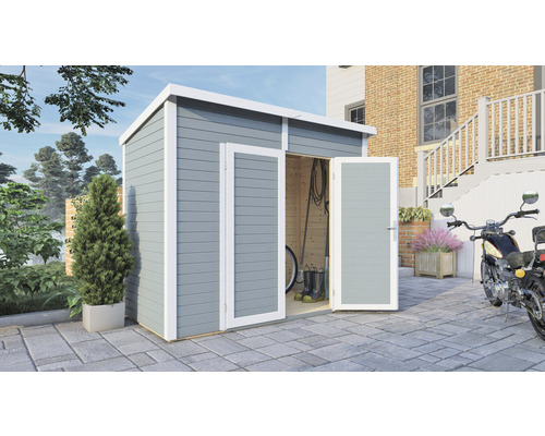 Gerätehaus Bertilo Timmo 2 mit Fußboden 248 x 137 cm silbergrau exclusiv bei Hornbach Gerätehaus Bertilo Timmo 2 mit Fußboden 248 x 137 cm silbergrau exclusiv bei Hornbach