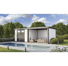 Gartenhaus Classico 3330 inkl. Lounge 3330 rechts mit Seitendach, Rück- und Seitenwand 691 x 318 cm weiß