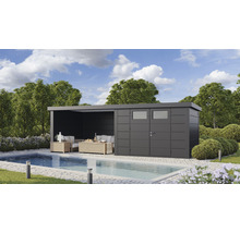 Gartenhaus Classico 3330 inkl. Lounge 3330 links mit Seitendach, Rück- und Seitenwand 691 x 318 cm granitgrau