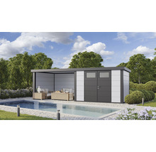 Gartenhaus Classico 3030 inkl. Lounge 3330 links mit Seitendach, Rück- und Seitenwand 662 x 318 cm weiß