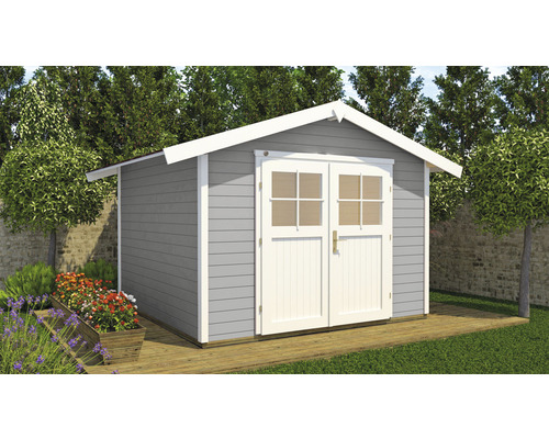 Gartenhaus weka 122 Gr. 2 inkl. Fußboden 285 x 270 cm grau Gartenhaus mit Doppeltür und Satteldach