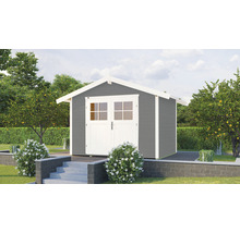 Gartenhaus aus Holz mit Doppeltür und Fenstern im Garten