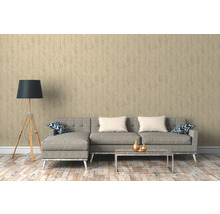 Wohnzimmer mit Tapete, Ecksofa, Stehlampe und Couchtisch