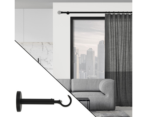 Gardinenstange mit Vorhang, Wohnzimmer und Gardinenstangenhalter