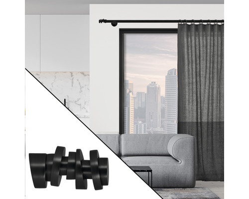 Dekorative Gardinenstange mit Endstück in Wohnraumumgebung.