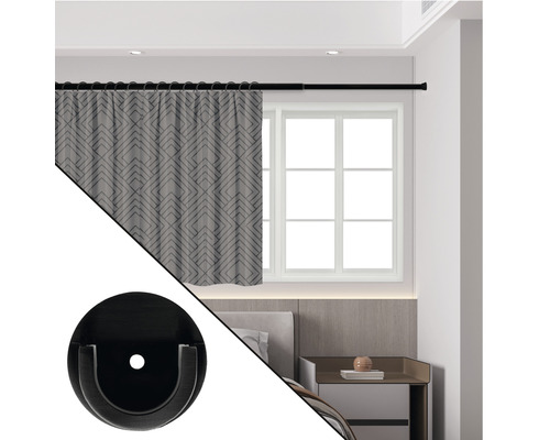 Vorhangstange mit Vorhang und Halterung im Schlafzimmer