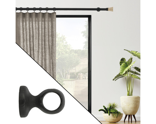 Gardinenstange mit Vorhang, Endstück und Wandhalterung