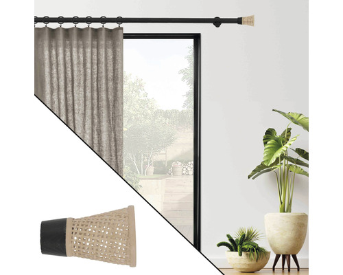 Gardinenstange mit Vorhang, Endstück und Zimmerpflanzen