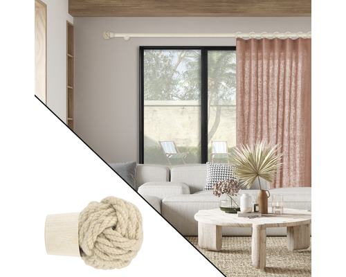 Gardinenstange mit Endstück aus Seilknoten in Wohnraumumgebung