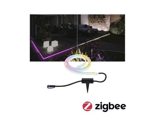 LED-Lichtschlauch mit Erdspieß und Zigbee Logo