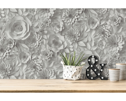 Blumentapete mit dreidimensionalen Papierblumen als Hintergrund