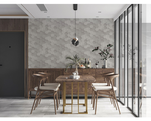Esszimmer mit Esstisch, Stühlen und Anrichte in modernem Design