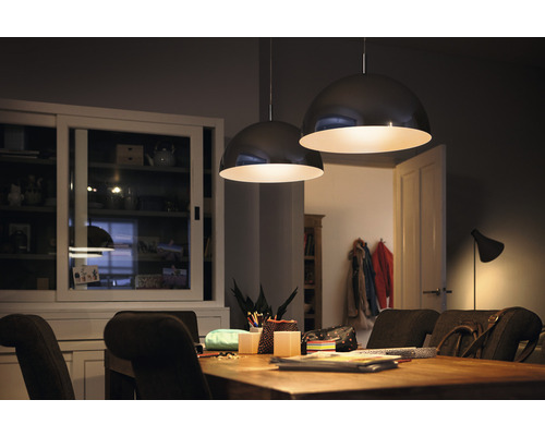 Esszimmer mit Holztisch und zwei Hängelampen für stimmungsvolle Beleuchtung