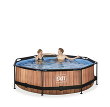 Aufstellpool Framepool-Set EXIT WoodPool rund Ø 300x76 cm inkl. Kartuschenfilteranlage Holzoptik