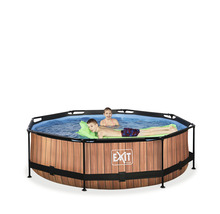 Aufstellpool Framepool-Set EXIT WoodPool rund Ø 300x76 cm inkl. Kartuschenfilteranlage Holzoptik