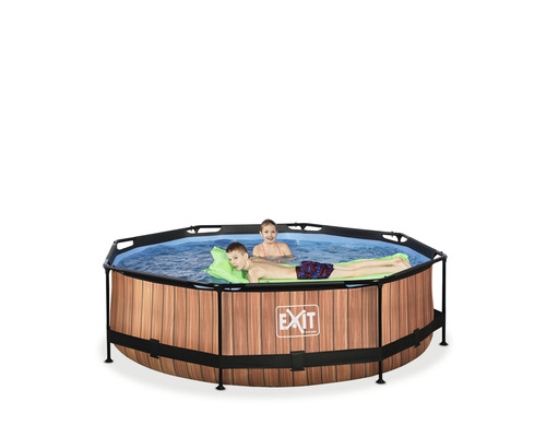 Aufstellpool mit Holzoptik und zwei Kindern im Wasser