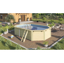 Aufstellpool Holzpool-Set Karibu Nixe 4 achteckig Ø 632,5x121,1 cm inkl. Sandfilteranlage, Einhängeleiter und Breitmaulskimmer mit Rücklaufdüse