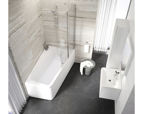 Modernes Badezimmer mit Badewanne, Duschabtrennung und Waschtisch