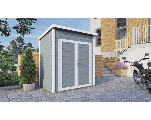 Gerätehaus Bertilo Timmo 1 mit Fußboden 191 x 137 cm silbergrau exclusiv bei Hornbach Gerätehaus Bertilo Timmo 1 mit Fußboden 191 x 137 cm silbergrau exclusiv bei Hornbach