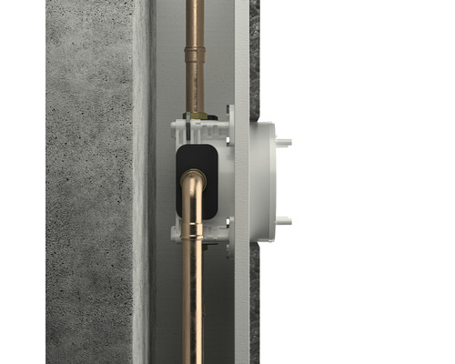 Vorwandelement für Wandarmatur mit Kupferrohren in Betonwand