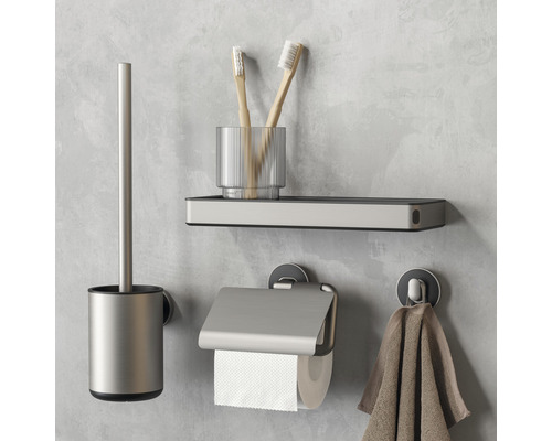 Badezimmerzubehörset mit Toilettenbürste, Toilettenpapierhalter, Handtuchhalter und Regal