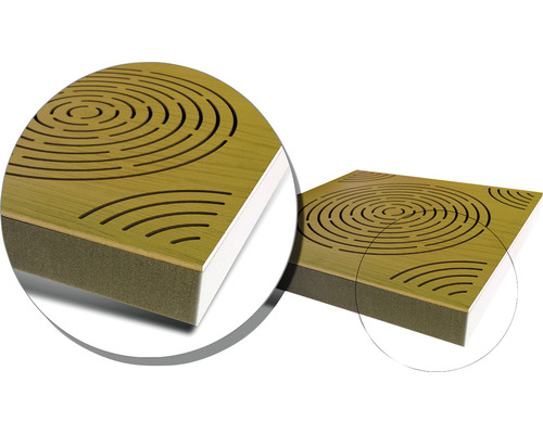 Akustikplatte mit konzentrischen Kreisen zur Schallabsorption