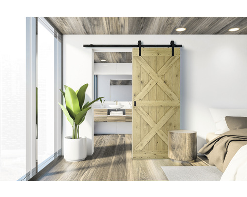 Schiebetür-Komplettset Barn Door Motiv X Eiche furniert 95x210 cm inkl. Türblatt,Schiebetürbeschlag und Griff-Set