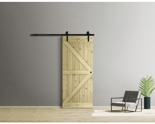 Schiebetür-Komplettset Barn Door Motiv Z Eiche furniert 79x210 cm inkl. Türblatt,Schiebetürbeschlag und Griff-Set