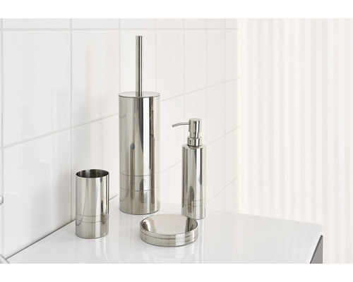 Badezimmer-Set aus Seifenspender, Seifenschale, Becher und Toilettenbürste