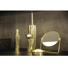 Goldfarbenes Badezimmerzubehör-Set mit Seifenspender, Kosmetikpinselhalter, Toilettenbürste und Kosmetikspiegel