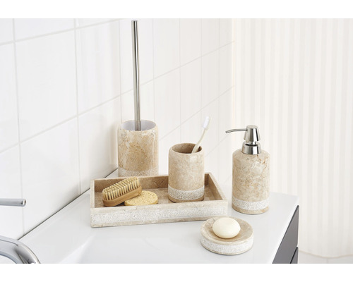Badezimmer-Set mit Seifenspender, Seifenschale, Zahnbürstenhalter und WC-Bürste