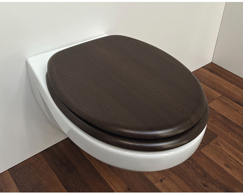 Wand-Tiefspülklosett mit WC-Sitz aus Holz