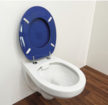 Wand-Tiefspül-WC mit blauem WC-Sitz