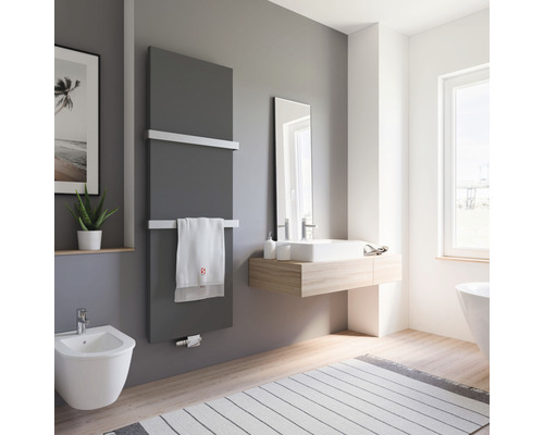 Modernes Badezimmer mit Handtuchwärmer, Waschtisch und Bidet