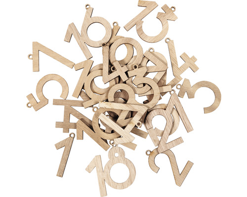Dekorative Zahlen aus Holz mit Aufhängeloch zur individuellen Gestaltung