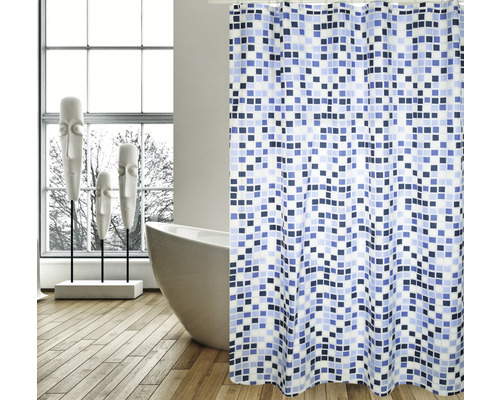 Duschvorhang MSV Mosaiko Textil 180 x 200 cm weiß/blau | HORNBACH