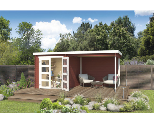 Gartenhaus Outdoor Life Long Beach inkl. seitliche Überdachung 472,2 x 230 cm schwedischrot