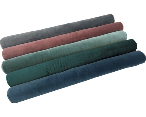 Mehrere Zugluftstopper aus Stoff in verschiedenen Farben