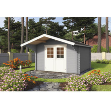 Gartenhaus Outdoor Life Viljandi 34 inkl. Vordach 339,7 x 445 cm lichtgrau