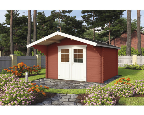 Gartenhaus Outdoor Life Viljandi 34 inkl. Vordach 339,7 x 445 cm schwedischrot Holzgartenhaus mit Doppeltür im Garten