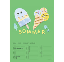 Kalenderblatt Juli mit Eis Motiven und dem Wort Sommer