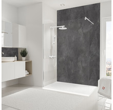 Modernes Badezimmer mit Dusche, Waschtisch und Spiegel