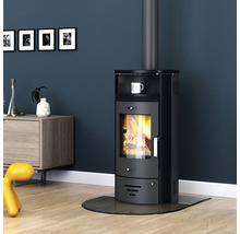 Kaminofen im Wohnzimmer mit Holz und Flammen