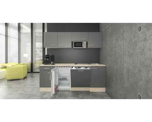 Flex Well Küchenzeile mit Geräten Tiago 210 cm basaltgrau matt zerlegt Variante reversibel