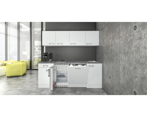 Küchenzeile Flex Well Varo 210 cm Frontfarbe Weiß Matt Korpusfarbe Weiß inkl. Einbaugeräte-0