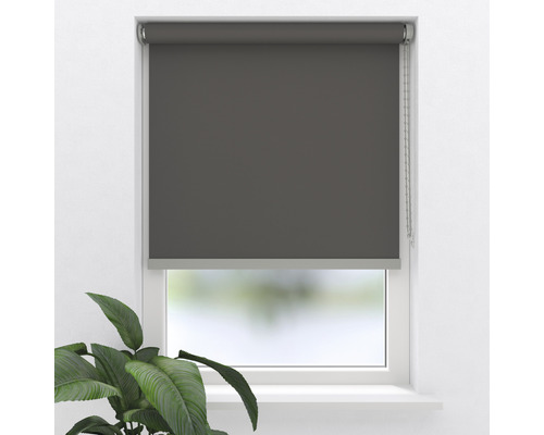 Graues Rollo am Fenster mit Bedienkette